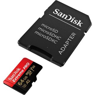 SanDisk Extreme Pro microSDXC 64 GB 200 MB/s A2 C10 V30 UHS-I U3 + SD Adaptr