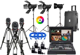 Kompletn mobiln TV tdio Stream ( 3x robotick kamera, ria, mikroporty, svetl )