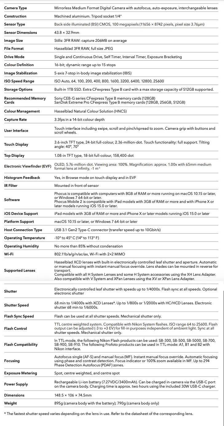 X2D 100C specs