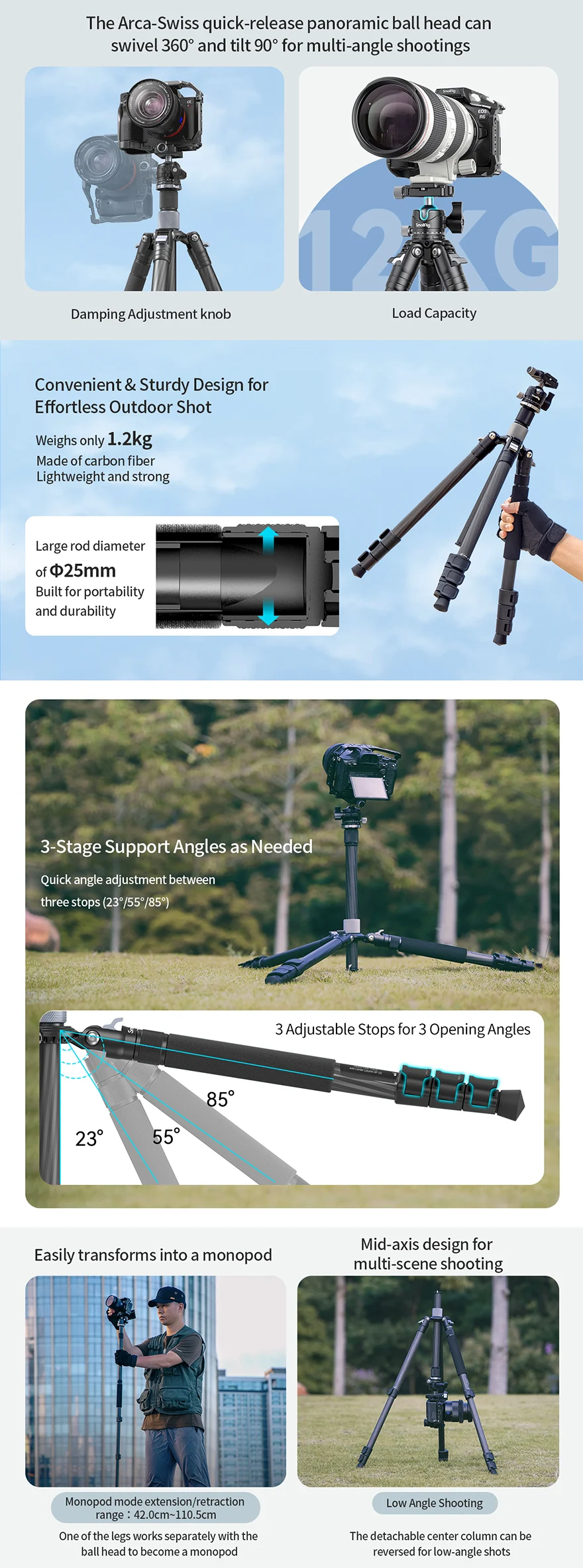 SmallRig 4059 Carbon Fiber Tripod with Center Column AP-20