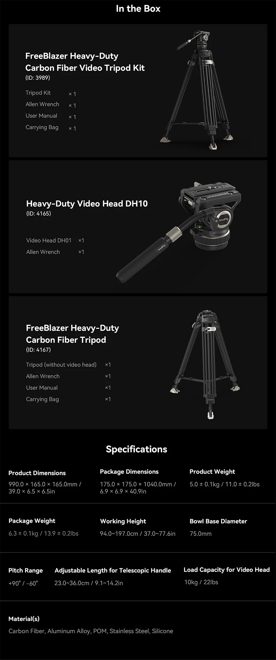 Smallrig 3989 Carbon Video Tripod FreeBlazer