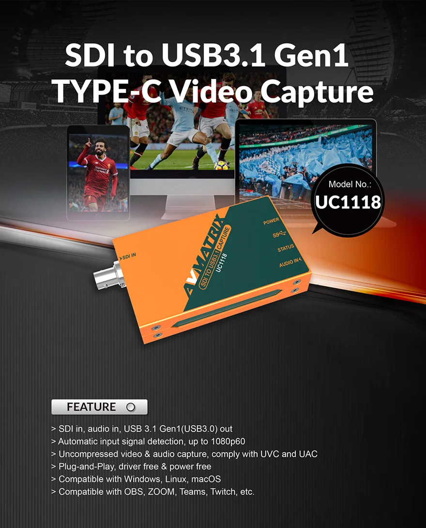 AVMATRIX UC1118 SDI TO USB3.1 TYPE-C UNCOMPRESSED VIDEO CAPTURE