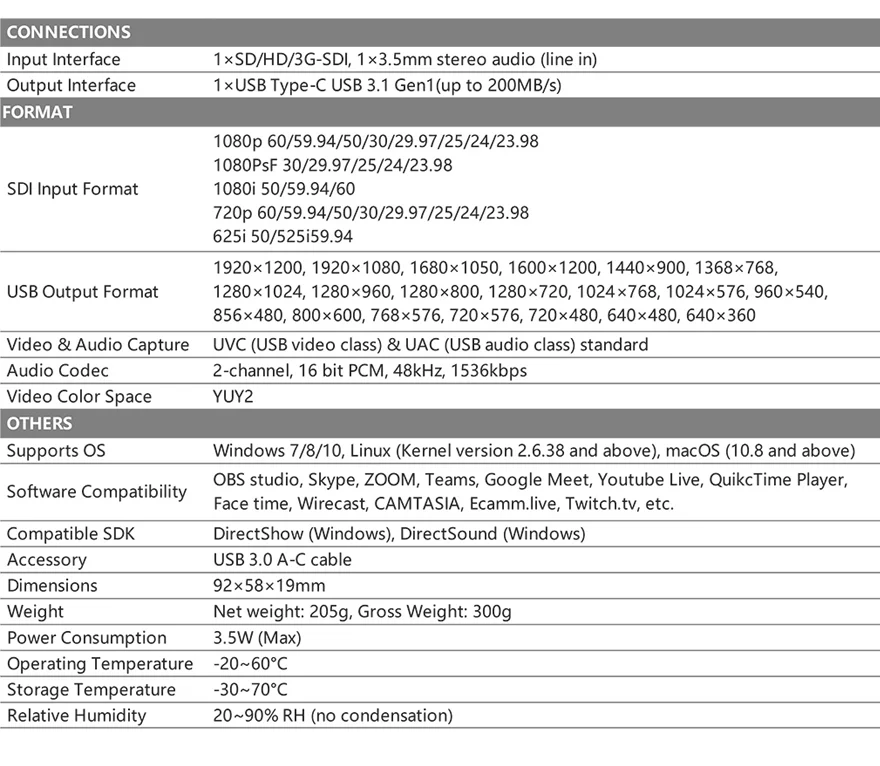 AVMATRIX UC1118 SDI TO USB3.1 TYPE-C UNCOMPRESSED VIDEO CAPTURE