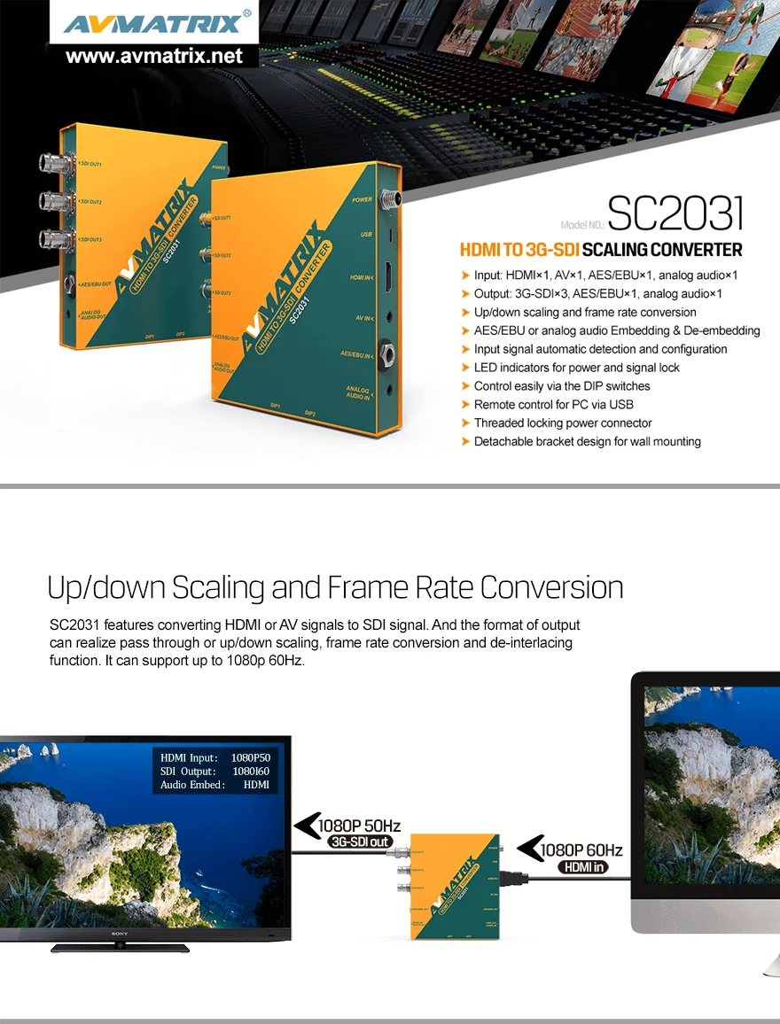 AVMATRIX SC2031 HDMI to 3G-SDI Scaling Converter