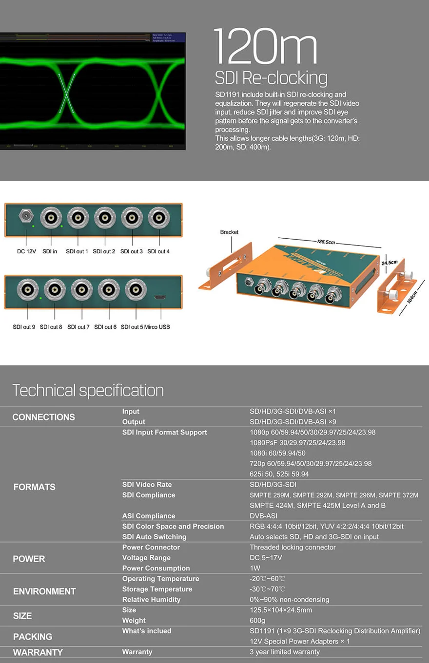 AVMATRIX SD1191 19 SDI Reclocking Distribution Amplifier