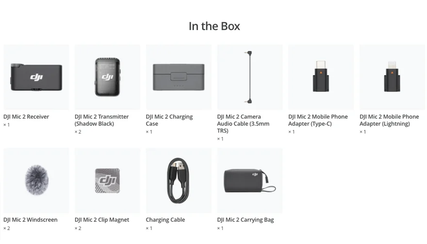 DJI Mic 2 (2 TX + 1 RX)  obsah balenia