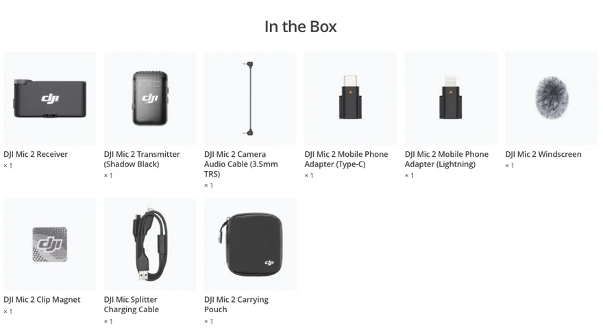 DJI Mic 2 (1 TX + 1 RX)  obsah balenia