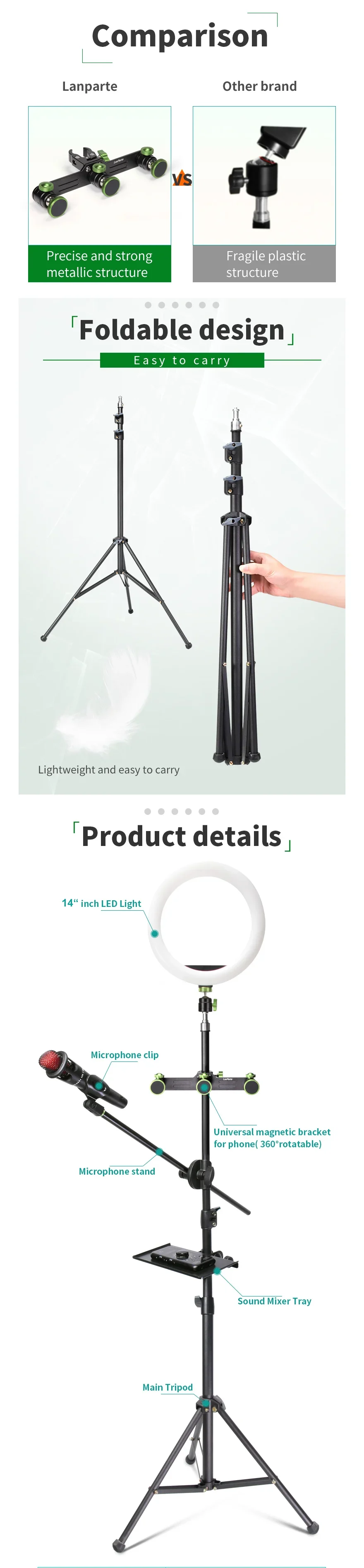 Ring Light Bi-Color 14" + tripod + mic. holder + magnetic holder