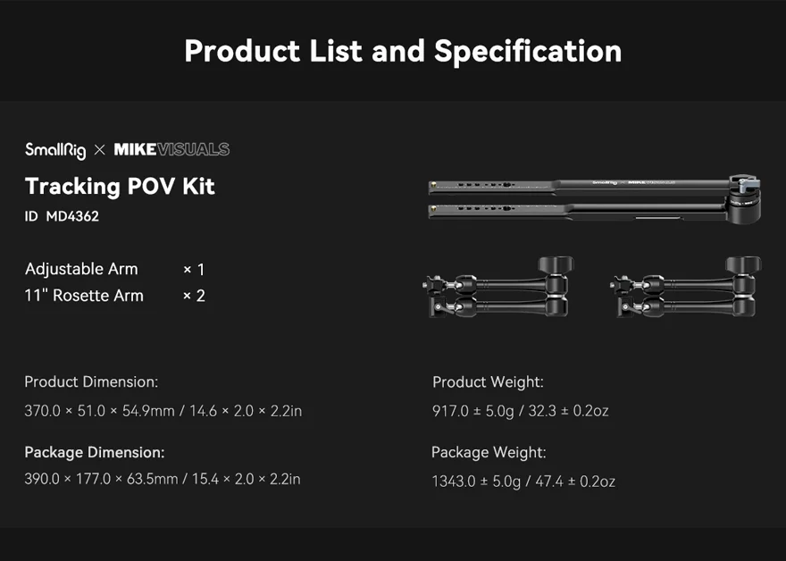 SMALLRIG 4362 x Mikevisuals Extension Arm Tracking Shot Kit