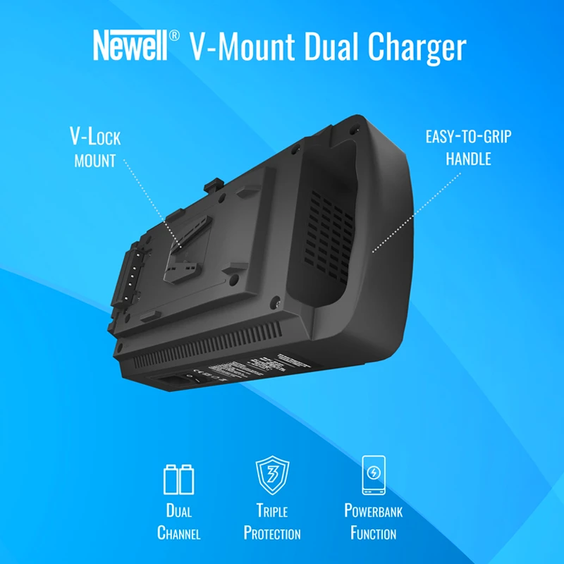 Newell two-channel charger for V-Mount batteries