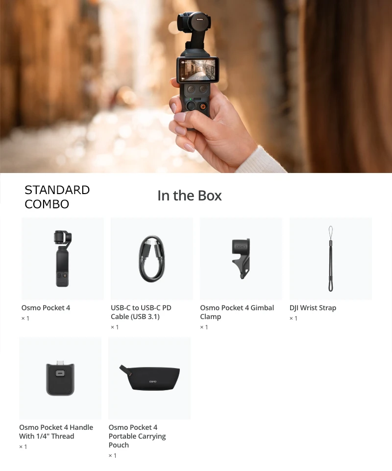 Dji Osmo Pocket 4 Standard Combo in the box