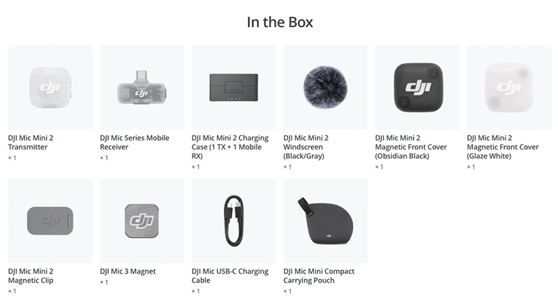 in the box dji mic mini 2 (2tx+1RX_hub)