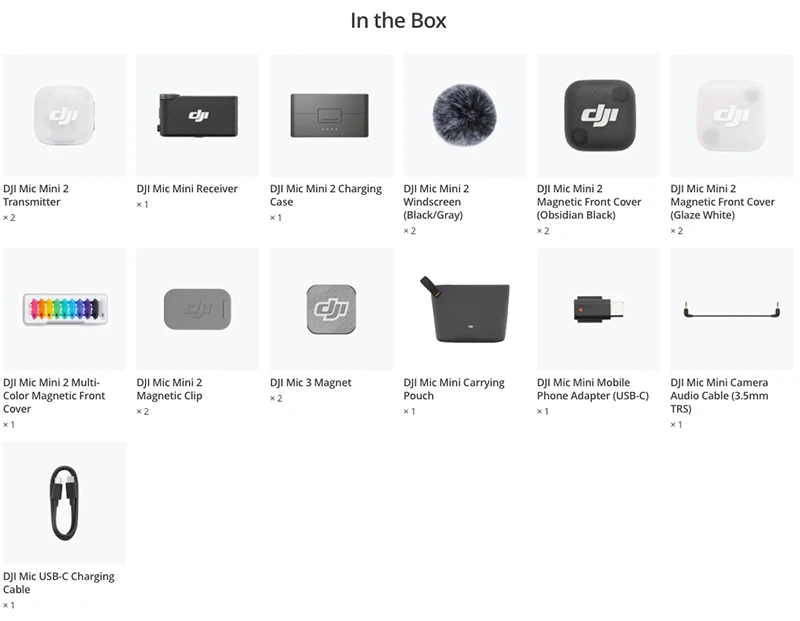 in the box dji mic mini 2 (2tx+1RX_hub)