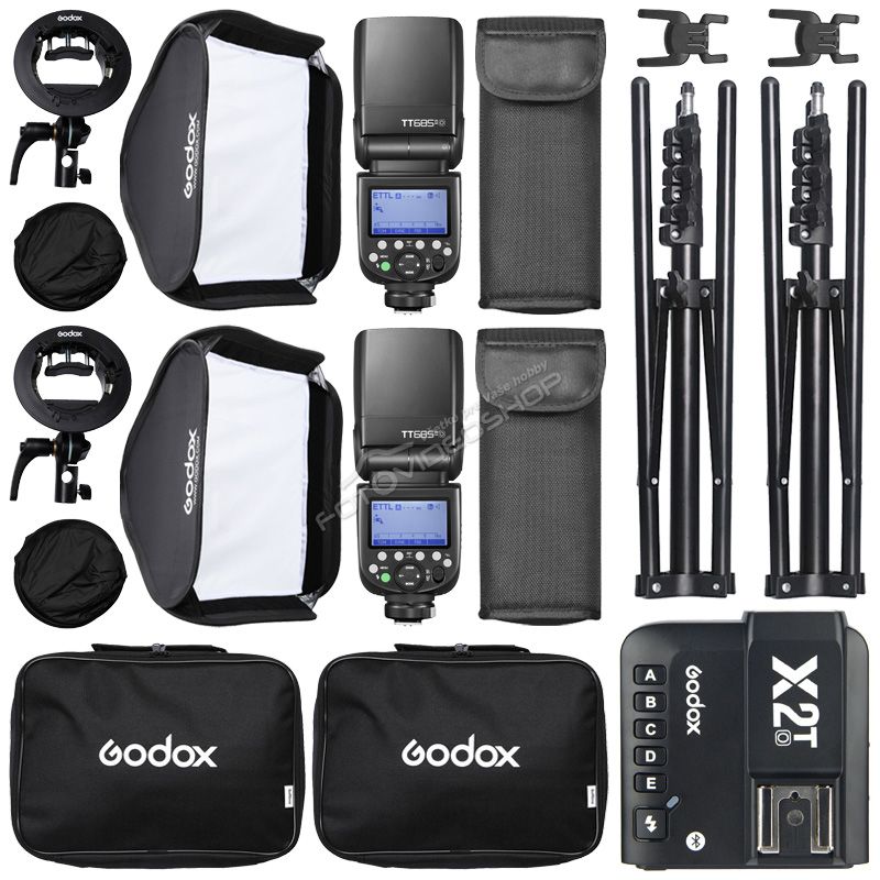 Godox Outdoor set Olympus / Panasonic ( 2x blesk TT685II, 2x softbox 60 x 60, 1x odpalova, 2x statv )