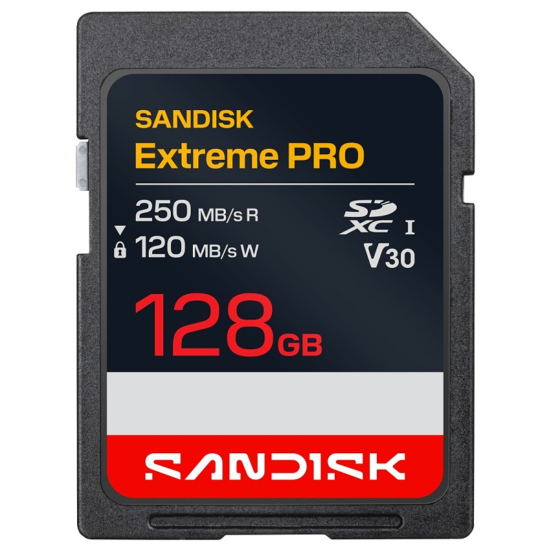 SanDisk SDXC Extreme PRO 128GB (UHS-I, V30, U3, R250 MB/s / W120MB/s, 4K UHD)