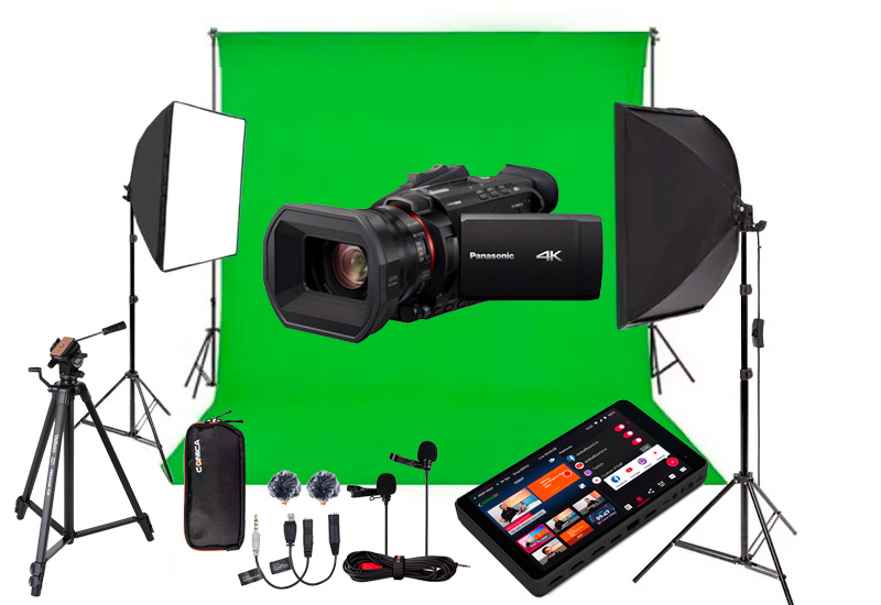 TV štúdio Stream Basic 2022 (1x kamera, réžia / monitor, 2 mikrofóny, svetlá, kľúčovacie pozadie, statív)