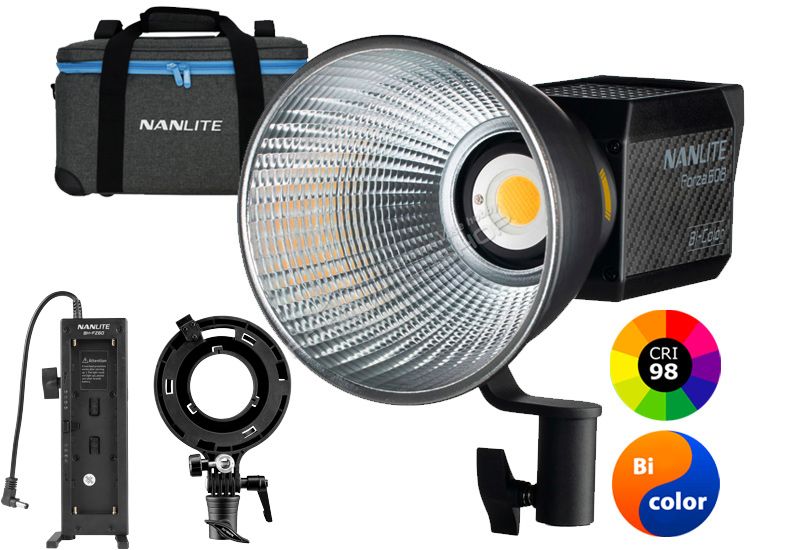 NANLITE FORZA 60B LED BI-COLOR 2700K-6500K (s filmovmi efektami) + driak batri + Bowens adaptr