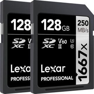 Lexar Pro 1667X SDXC U3 UHS-II (V60) R250/W120 128GB - 2pack