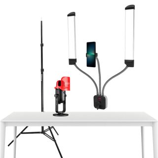 Podcast Studio Basic Mobile ( 2x LED svetlo, 1x podcast mikrofn, 1x driak na mobil, 1x statv)