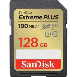 SanDisk Extreme PLUS 128 GB SDXC Memory Card 190 MB/s, UHS-I, Class 10, U3, V30