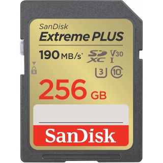 SanDisk Extreme PLUS 256 GB SDXC Memory Card 190 MB/s, UHS-I, Class 10, U3, V30
