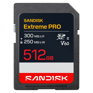 SanDisk SDXC Extreme PRO 512GB (UHS-II, V60, U3, C10, R300 MB/s /W250 MB/s, 6K)