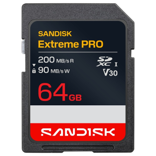 SanDisk SDXC Extreme PRO 64GB (UHS-I, V30, U3, R200 MB/s / W90MB/s, 4K UHD)