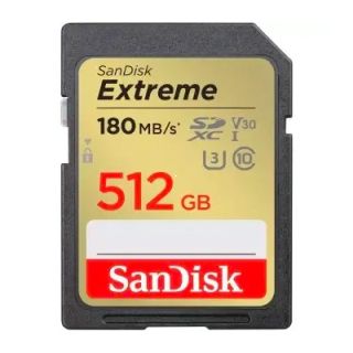 SanDisk Extreme 512 GB SDXC Memory Card 180 MB/s & 130 MB/s, UHS-I, Class 10, U3, V30