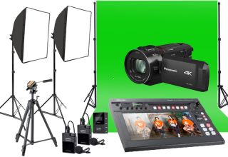 TV tdio Stream All in One (1x kamera, ria / monitor, 2 mikroporty, svetl, kovacie pozadie, statv)