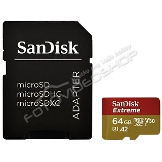 SanDisk Extreme micro SDXC 64 GB 160 MB/s A2 C10 V30 UHS-I U3 + SD Adaptér
